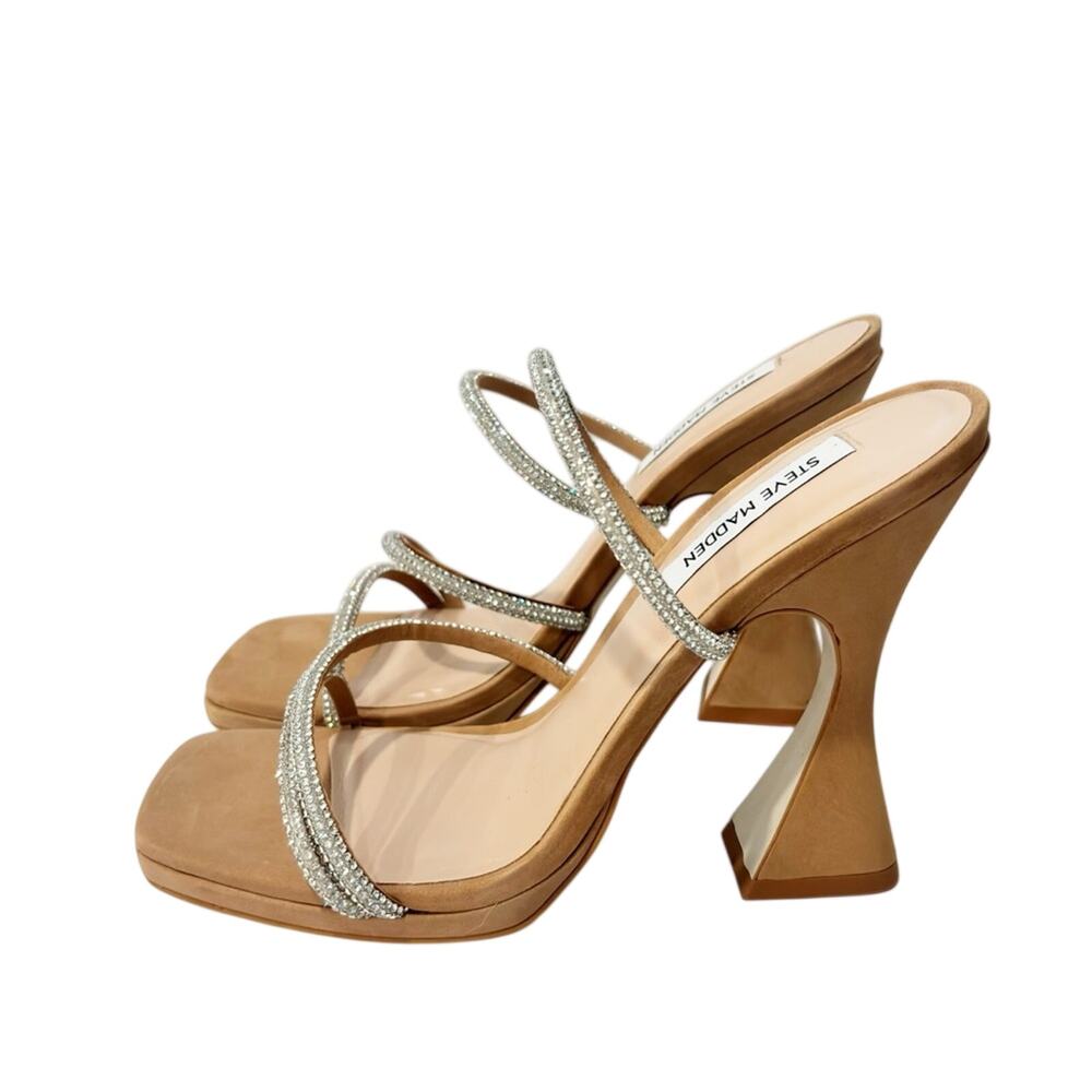 STEVE MADDEN WOMENS BEIGE PLATFORM PADDED RHINESTONE LIBBIE SQUARE TOE HEELS 10